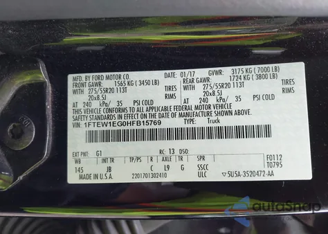 2017 Ford F-150 Xlt из США, поврежденный, VIN 1FTEW1EG0HFB15769